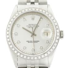 Rolex Mens Datejust 18K White Gold Stainless Steel Silver Diamond Watch (Vault_CC)