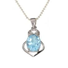 2.90CT Blue Topaz And White Sapphire Sterling Silver Pendant With Chain