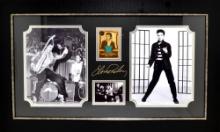 Elvis Presley with Authentic Swatch of Clothing Museum Framed Collage - Plate Signed