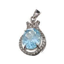 4.60CT Blue Topaz And White Sapphire Sterling Silver Pendant