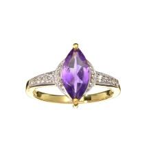 1.45CT Purple Amethyst And White Sapphire W Gold Overlay Sterling Silver Ring