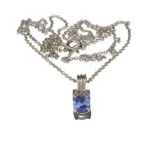 0.71CT Tanzanite And White Sapphire Sterling Silver Pendant With 18" Chain