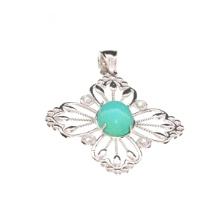2.95CT Turquoise and White Topaz Sterling Silver Pendant