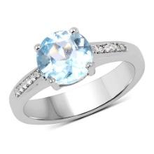 2.31 Round Cut Blue Topaz and White Topaz .925 Sterling Silver Ring