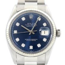 Rolex Mens Datejust 18K White Gold & Stainless Steel Blue Diamond Dial Watch (Vault_CC)