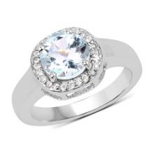 2.37 Round Cut Blue Topaz and White Topaz .925 Sterling Silver Ring