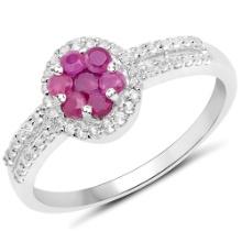 0.60 Round Cut Ruby and White Topaz .925 Sterling Silver Ring