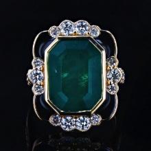 App: $25,630 7.57ct Emerald and 1.05ctw Diamond 18K Yellow Gold Ring (GIA CERTIFIED) (Vault_R37)