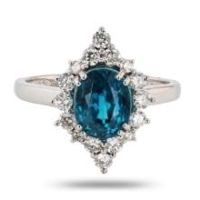App: $5,938 4.33ct Blue Zircon and 0.54ctw Diamond Platinum Ring (Vault_R37)