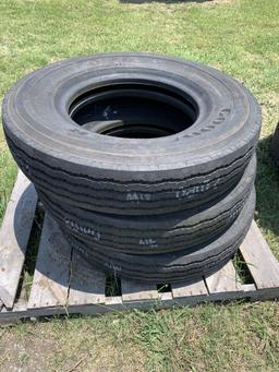 3- Goodyear 8.25r20 Semi Tires & e 10.00-20 Tires