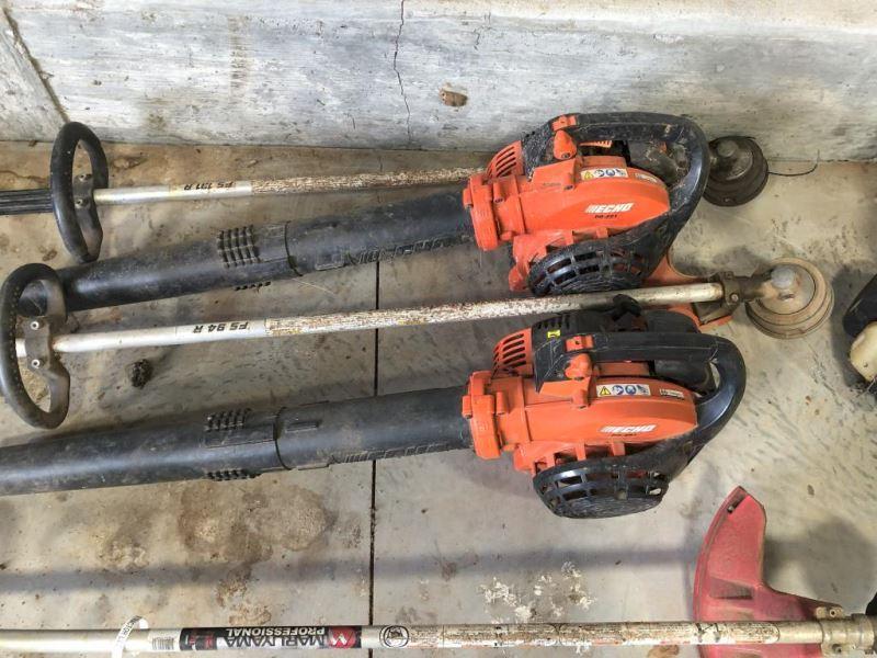 3 Line Trimmers and 2 Blowers