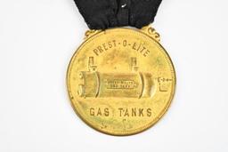 Prest-o-Lite Gas Tank Company Metal Watch Fob & Hartford Auto Show 1909 Button