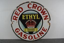 Red Crown Gasoline w/GM Ethyl logo Sign (TAC)