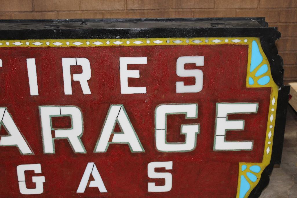 Garage-Tires-Gas Milk Glass Sign