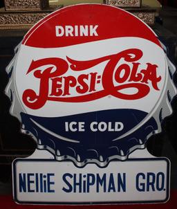 Pepsi Cola ice cold bottle cap style sign (TAC)