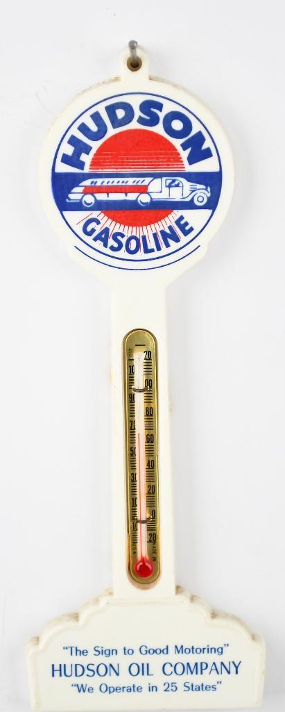 Hudson Gasoline Plastic Pole Thermometer w/Delivery Truck Logo