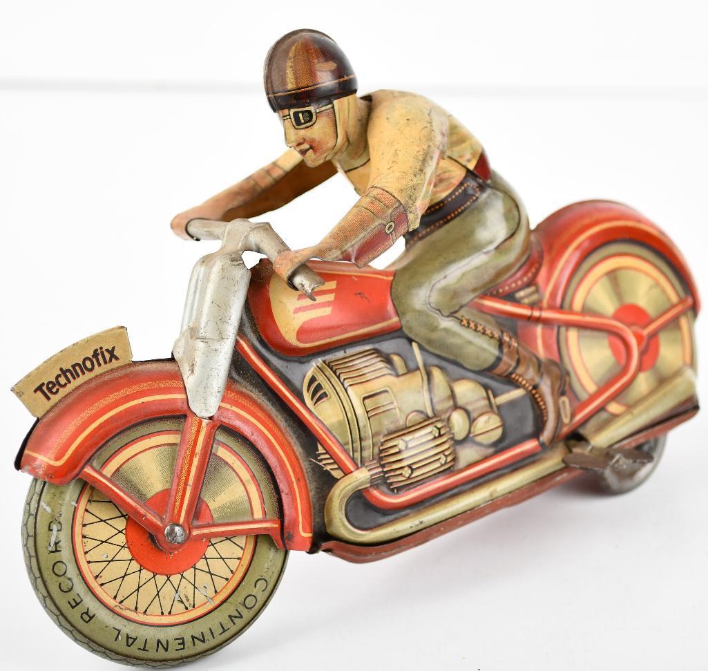 Technofix Tin Litho Windup Motorcycle & Rider #4 Toy