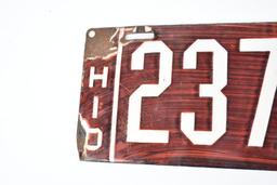 1910 Ohio License Plate 23707 Porcelain