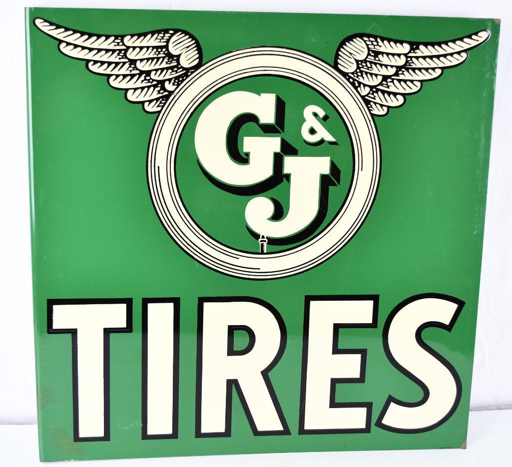 G & J Tires w/winged logo Metal Flange Sign (TAC)