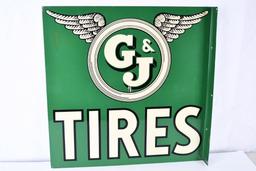 G & J Tires w/winged logo Metal Flange Sign (TAC)