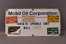 Mobil Oil Corporation Well Porcelain Sign