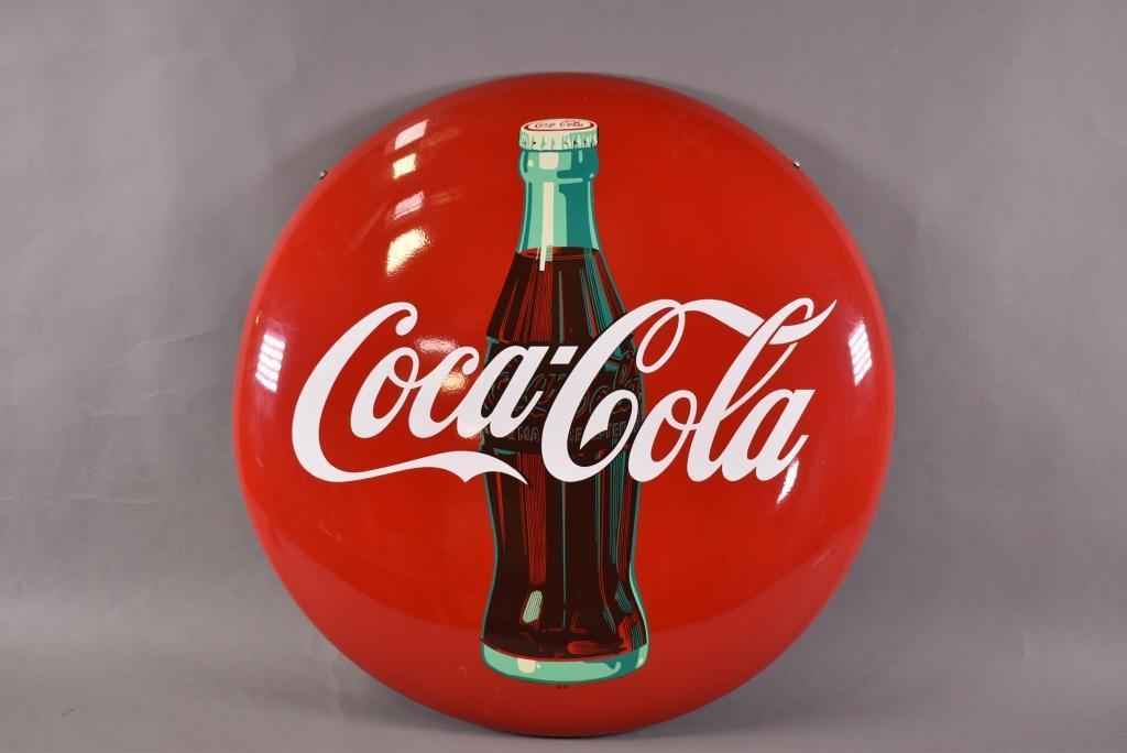 Coca-Cola w/ Bottle Metal Button Sign