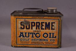 Gulf Supreme Heavy Auto Oil Squatty Metal Can