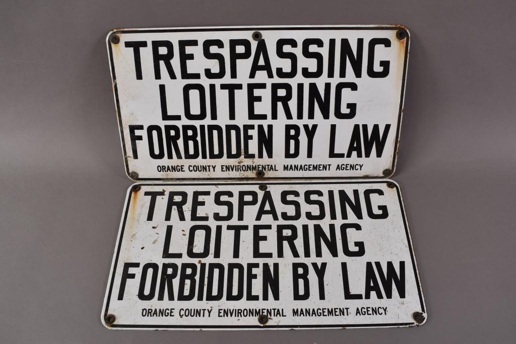 2-Orange County Trespassing Porcelain Signs
