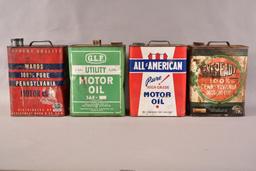 4-Two Gallon Motor Oil Metal Cans