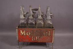 Mobil Fil-Pruf Oil Bottle Rack w/Bottles