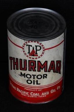 TP Texas Pacific Motor Oil One Quart Round Metal Can