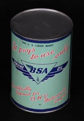 Genuine BSA Motorcycle Oil Quart Round Metal Can