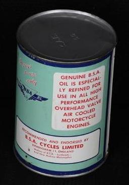 Genuine BSA Motorcycle Oil Quart Round Metal Can