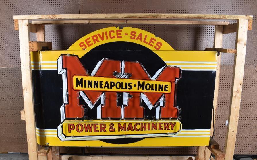 Minneapolis-Moline Power & Machinery Sales & Service Porcelain Neon Sign