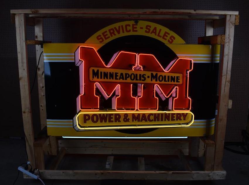 Minneapolis-Moline Power & Machinery Sales & Service Porcelain Neon Sign