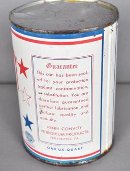 Penn-Convoy Motor Oil w/Battleship Logo Quart Round Metal Can