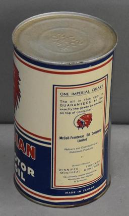 Red Indian Aviation Motor Oil Quart Round Metal Can (TAC)