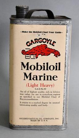 Gargoyle Mobiloil Marine Motor Oil One Gallon Square Metal Can
