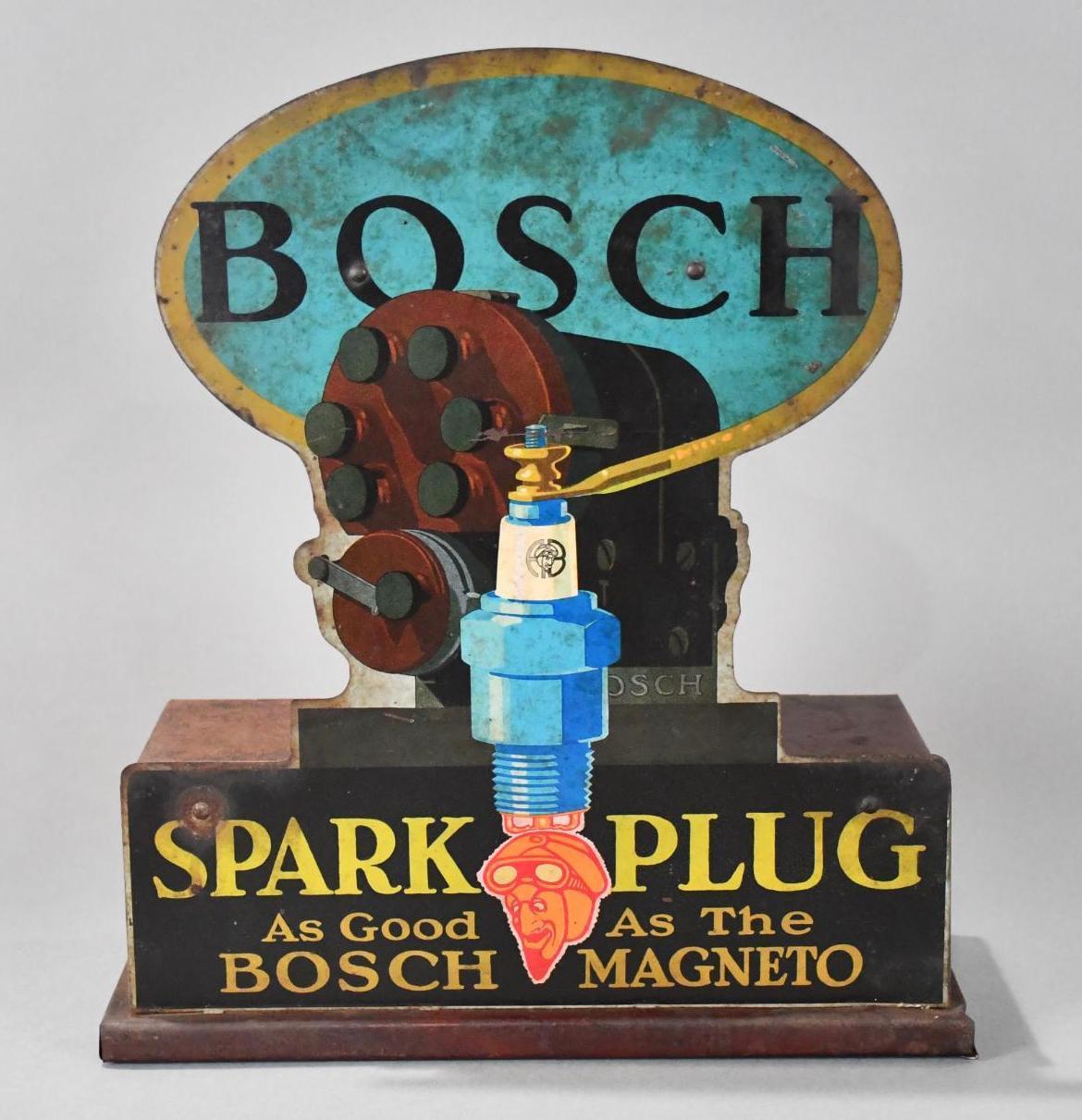 Bosch Spark Plug "As Good As The Bosch Magneto" Metal w/Camel Jenatzy "Red Devil" Famous Racecar