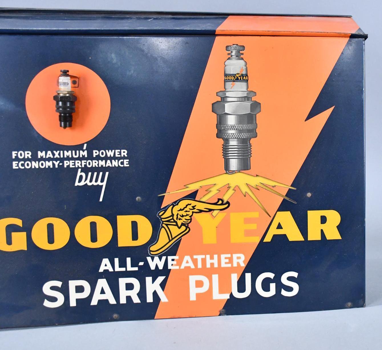 Rare Goodyear All-Weather Spark Plugs Counter-Top Point of Sale Metal Display