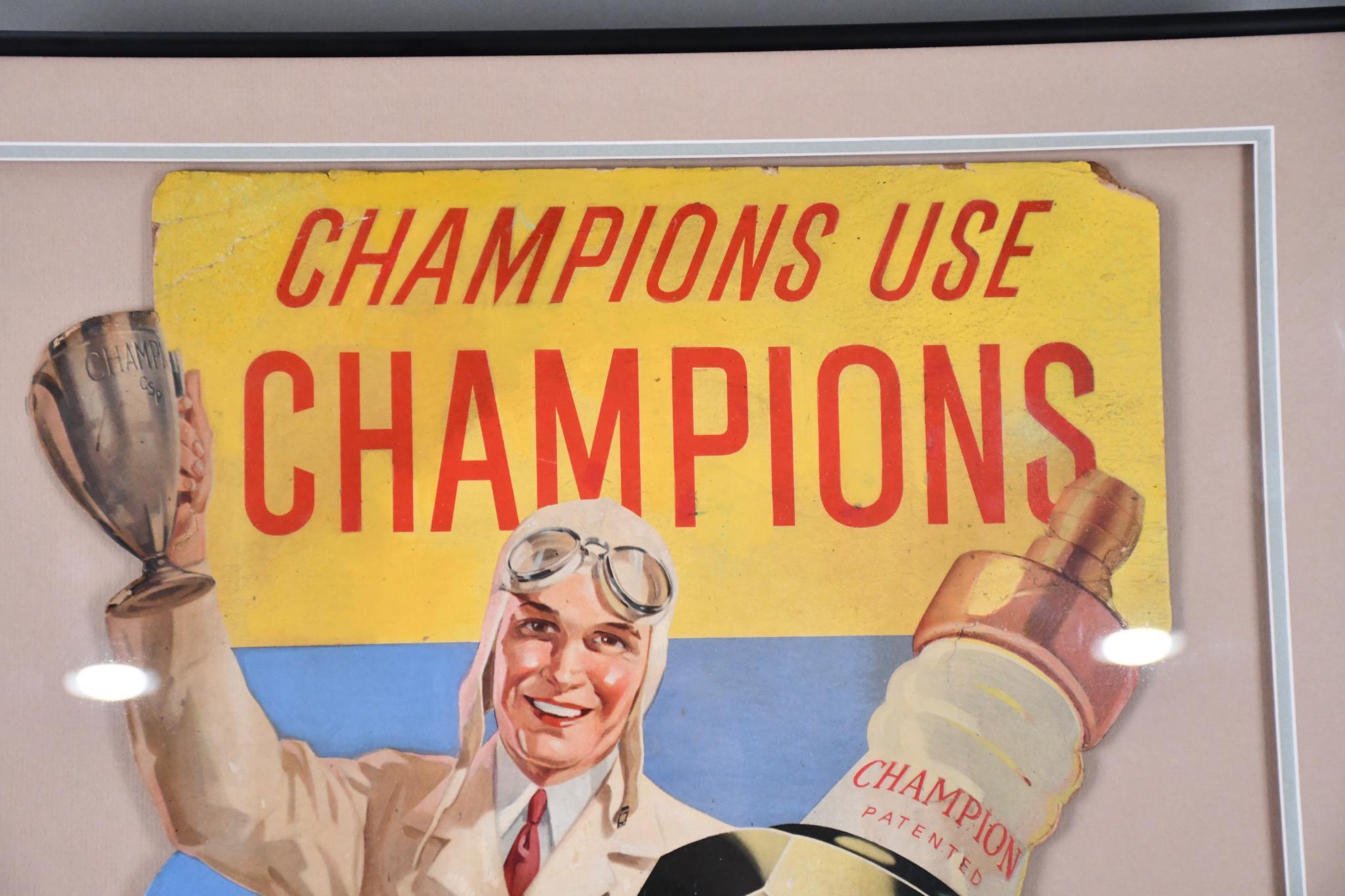 Champions Use Champions "The Spark Plug for Dependable Service" Cardboard Sign