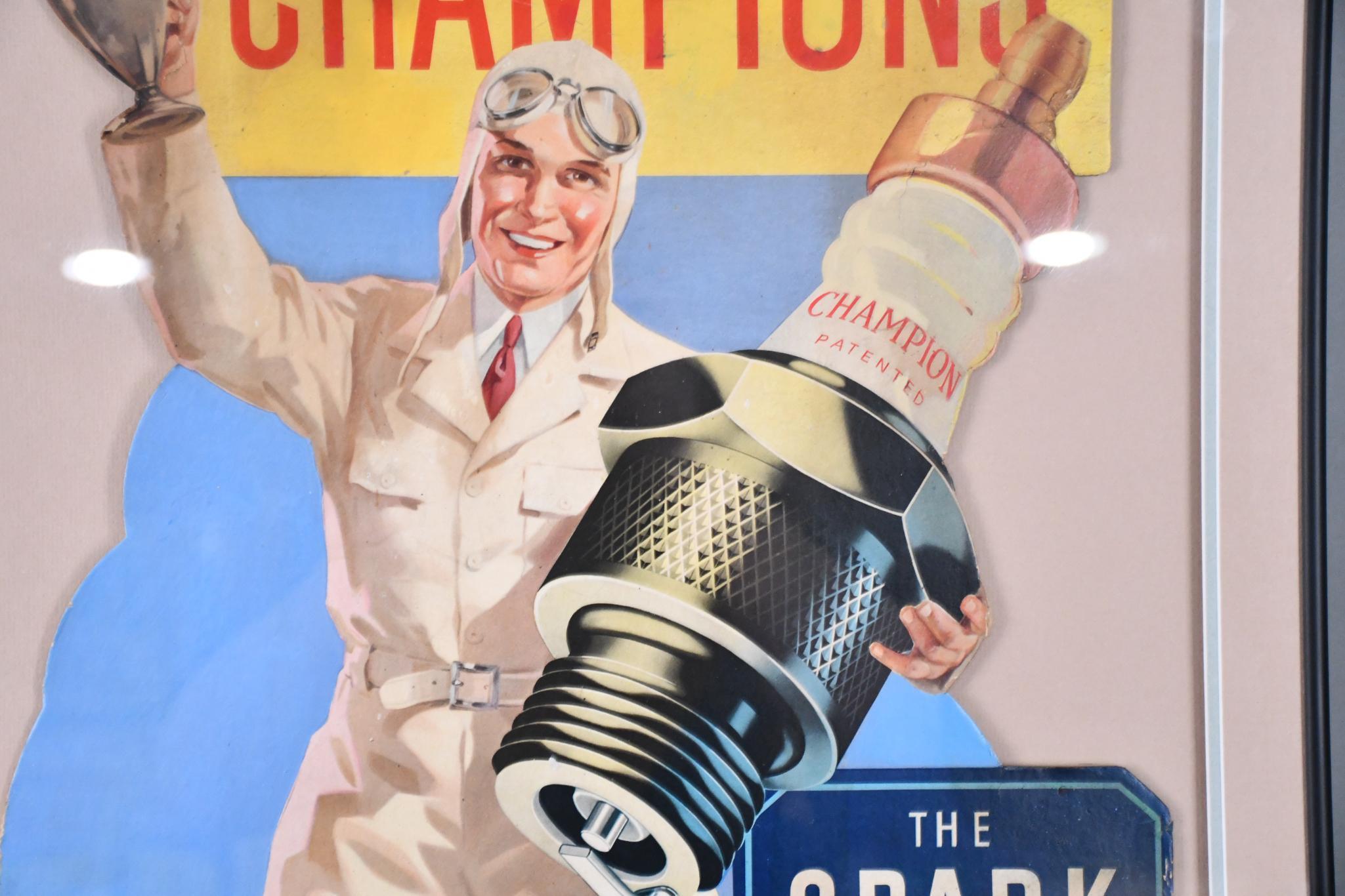Champions Use Champions "The Spark Plug for Dependable Service" Cardboard Sign