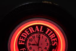 Federal Tires "For Extra Service" Porcelain Neon Clock Mounted in Tire