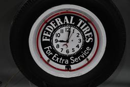 Federal Tires "For Extra Service" Porcelain Neon Clock Mounted in Tire