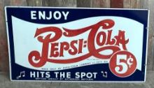 Enjoy Pepsi-Cola (Double Dot) 5 Cent Porcelain Soda Fountain Sign