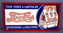 Pepsi:Cola "Take Home a Carton Of" w/Six Pack Metal Sign (TAC)