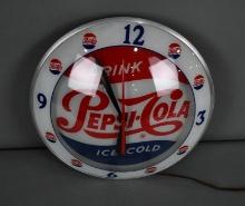 Drink Pepsi-Cola Ice-Cold Lighted Double-Bubble Clock