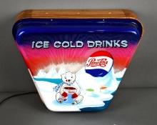 Pepsi-Cola "Ice Cold Drinks" w/Polar Bear Image Plastic Lighted Sign