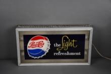 Pepsi-Cola "the Light Refreshment" Plastic Lighted Sign