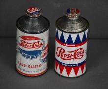 2-Different Pepsi:Cola Metal Cone Top Cans